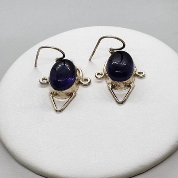 Vintage, Blue Amethyst and .925 Sterling Silver Earrings,  3.2g Weight, 4+cm - Picture 2 of 4